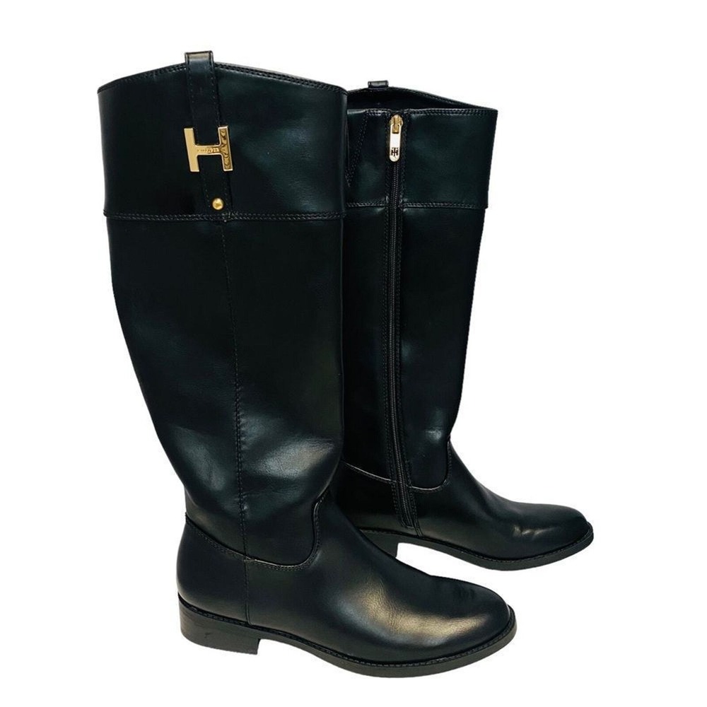 Tommy Hilfiger Womans 7.5 Twiyris Knee High Boots Black Cushioned Insole Black